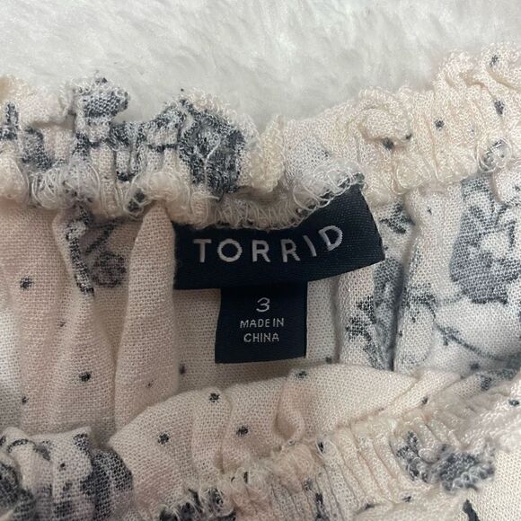 Torrid Top Rayon Ruched Waist Beige Floral Boho Blouse Long Sleeve Size 3 XXXL - Picture 4 of 13